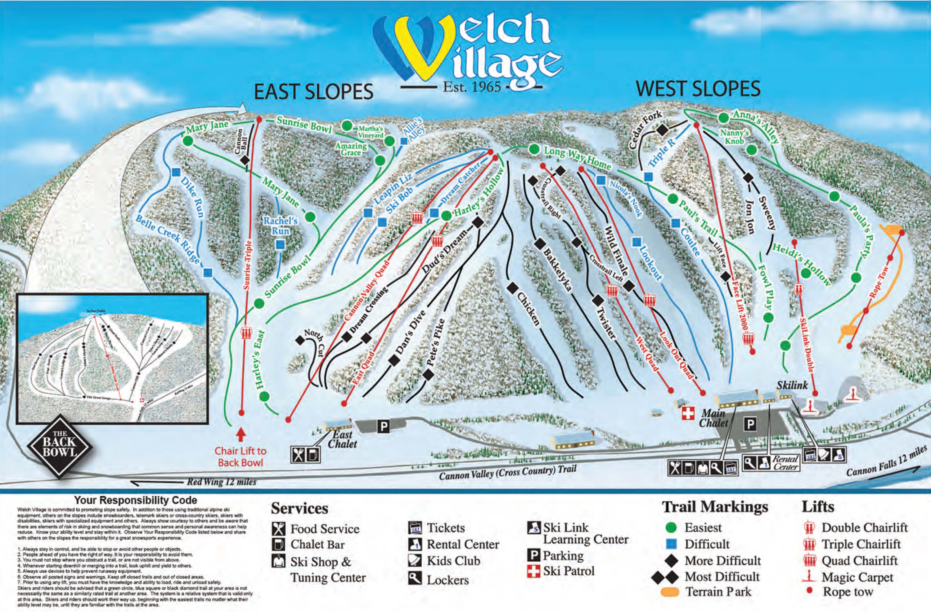 Welch Village Ski and Snowboard Area Trail Map