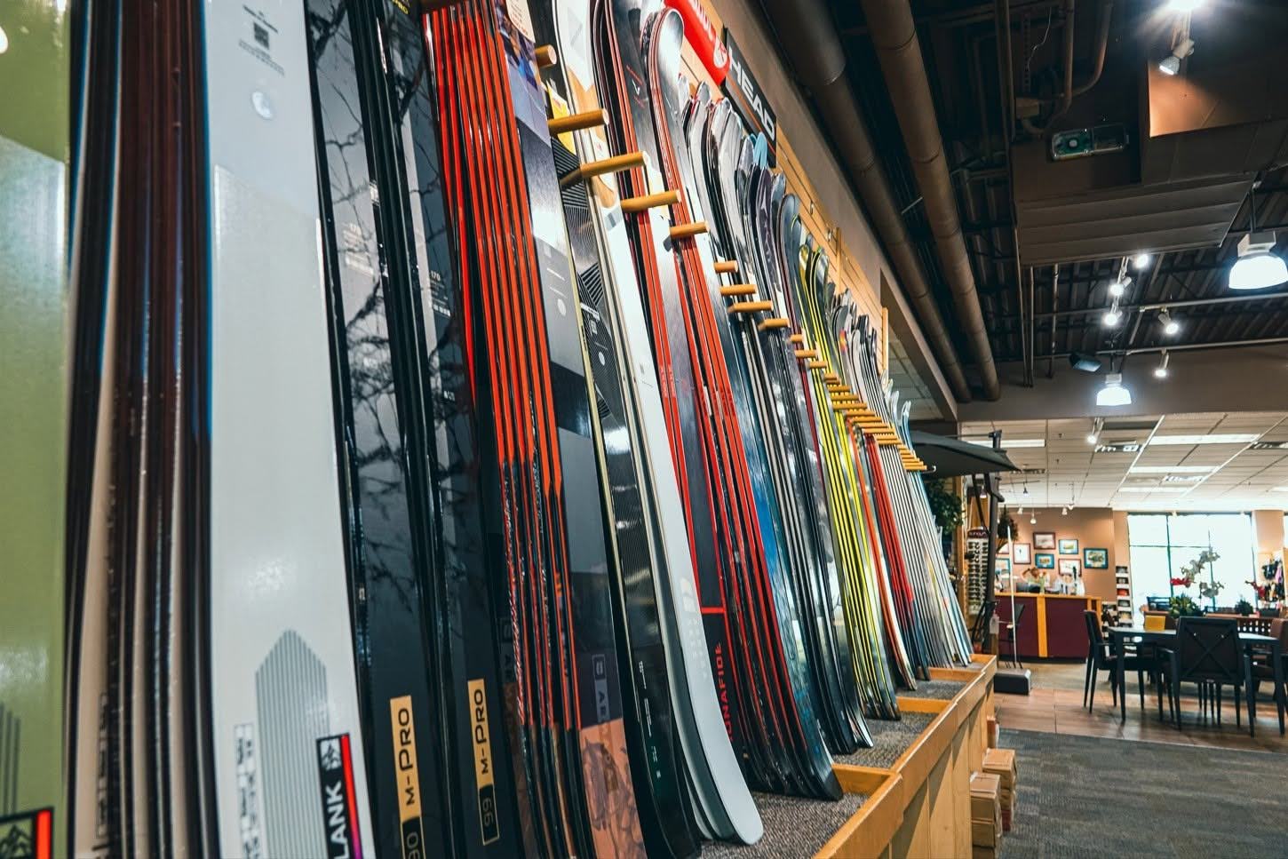 Ski wall at OUTPOST SUNSPORT in Fort Collins, Colorado