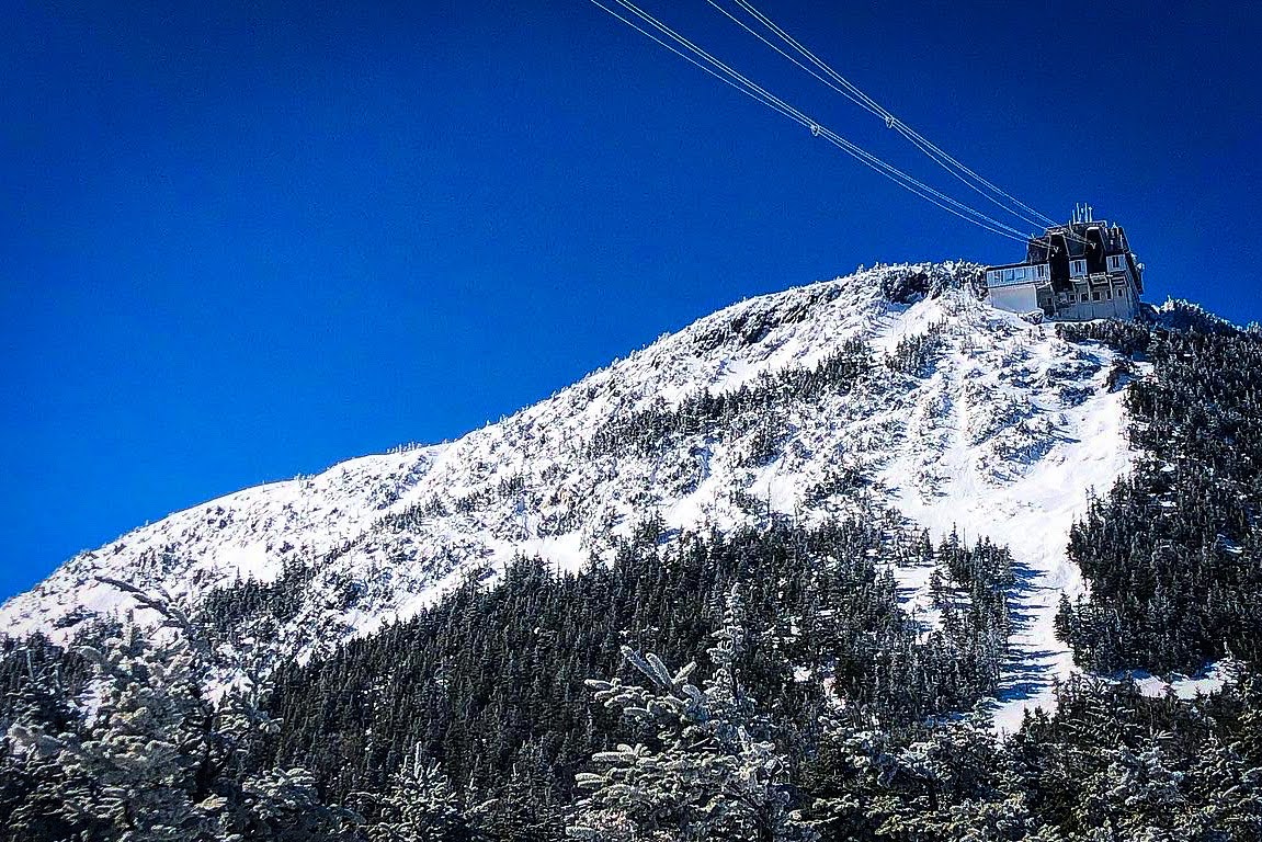Looking up at the summit and face chute steeps at Jay Peak Vermont