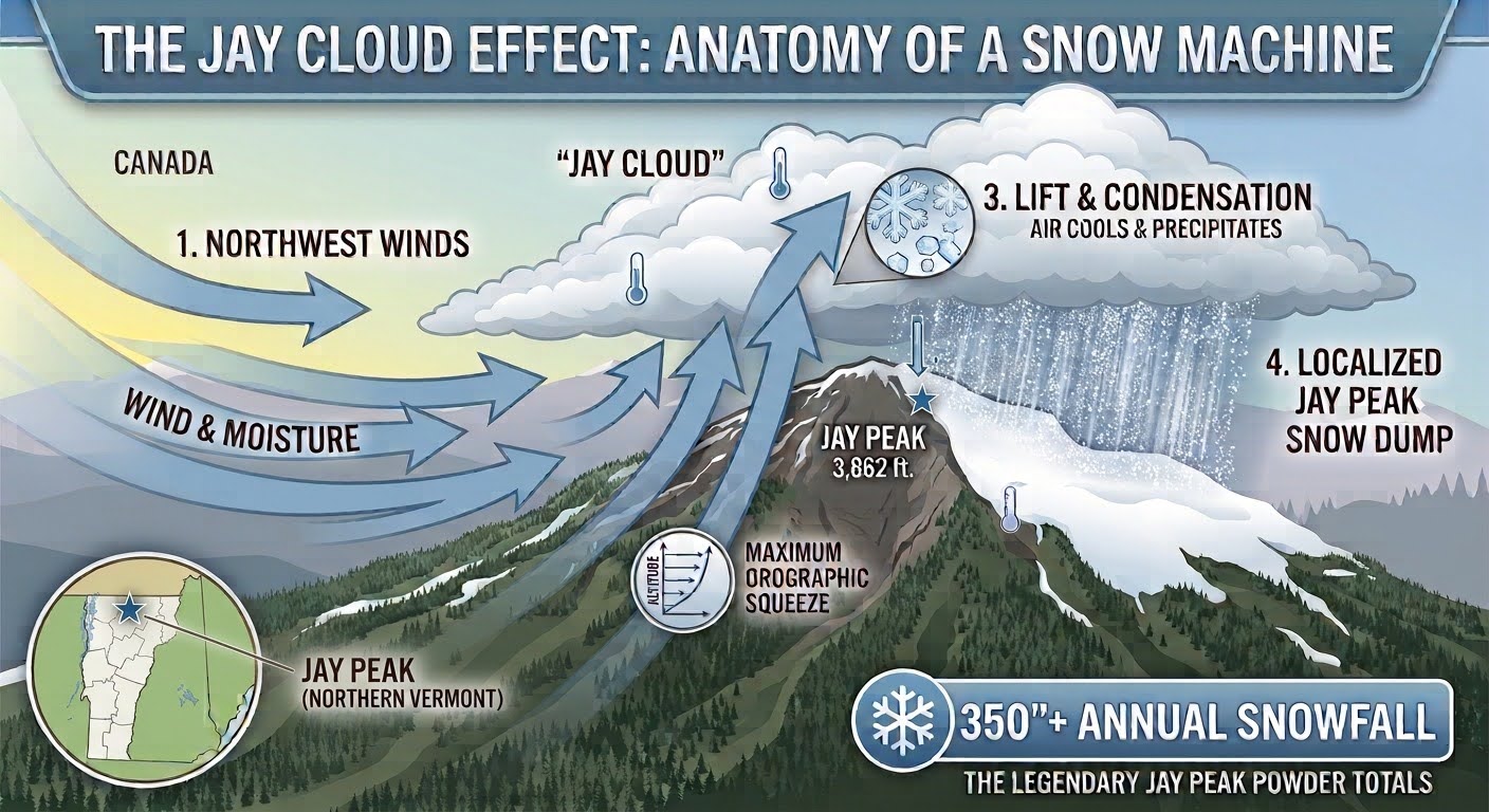 Jay Peak infographic of how weather creates the Jay Cloud
