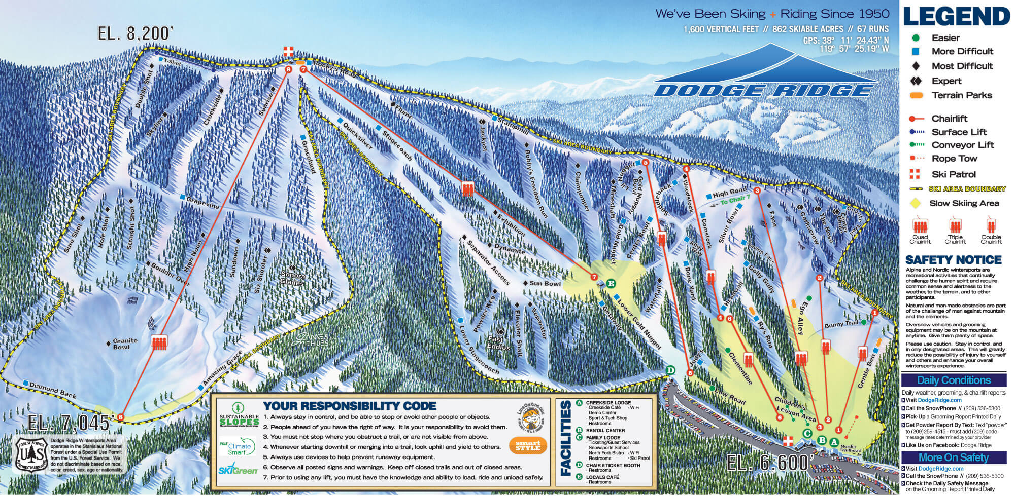 Dodge Ridge Ski Area Trail Map
