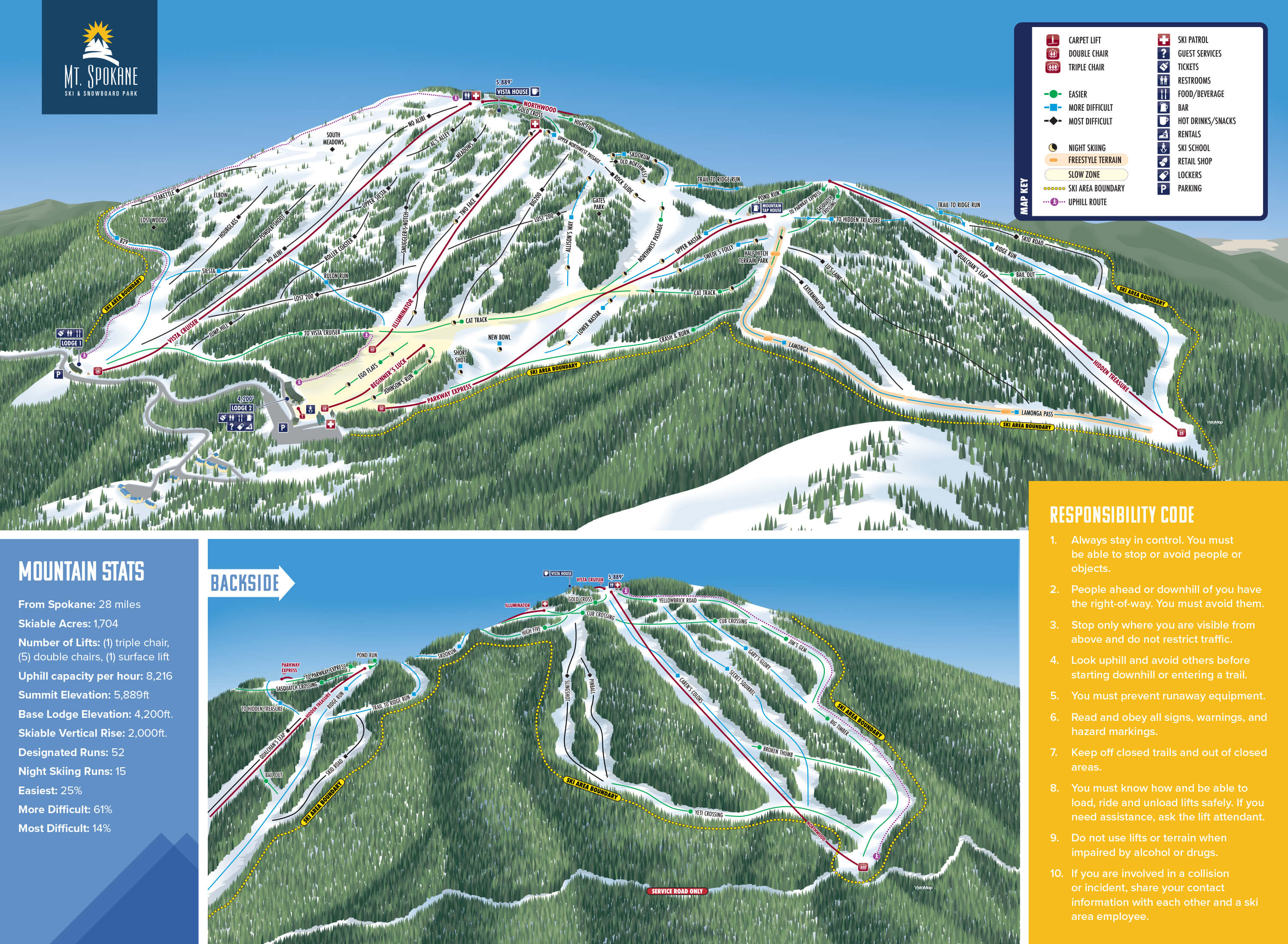 Mt Spokane Ski and Snowboard Park Trail Map