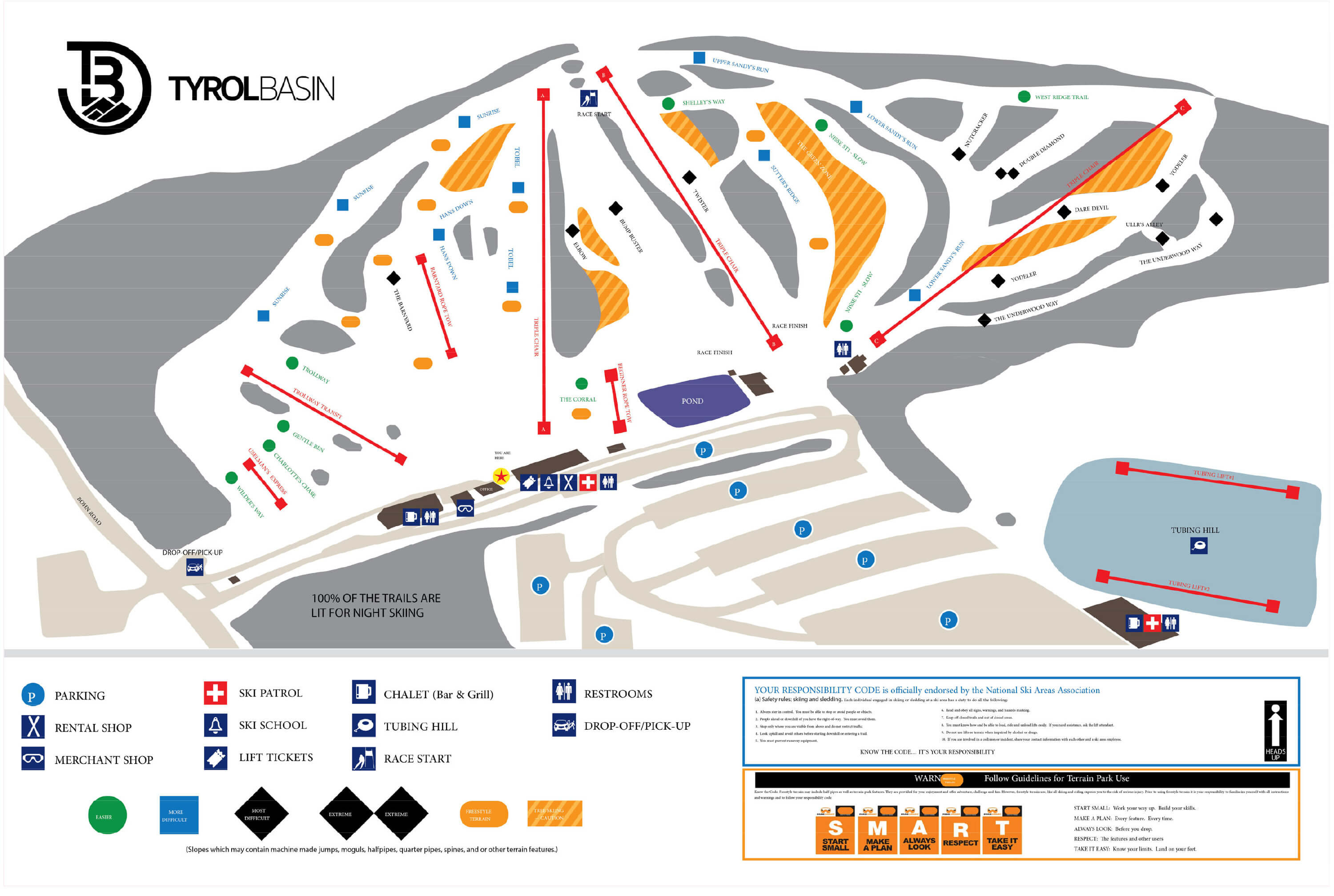 Tyrol Basin Family Ski and Snowboard Area Trail Map